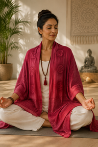 Chal de Algodón Suave con Estampado de Om Rojo para Mujer, Estilo Étnico, Transpirable, Ligero, Agradable al Tacto, para Yoga, Meditación y Uso Diario - Product Image 1