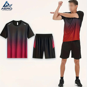 ชุดเสื้อยืดและกางเกงขาสั้นออกกำลังกายสำหรับผู้ชาย สีดำแดง ระบายเหงื่อได้ดี เหมาะสำหรับวิ่ง ฟิตเนส และการฝึกซ้อมในยิม - Product Image 5