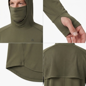 เสื้อกันแดดผู้ชาย UPF 50+ ผลิตจากโพลีเอสเตอร์รีไซเคิลผสมสแปนเด็กซ์ ทรงเข้ารูป มีฮู้ด พร้อมผ้าคลุมหน้า ระบายความร้อน เหมาะสำหรับตกปลา รับผลิตแบบ OEM - Product Image 4