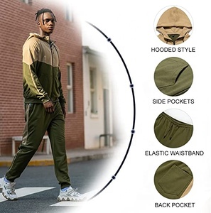 Conjunto Deportivo para Hombre con Bloques de Color, Sudadera con Cremallera, Pantalones Deportivos de Felpa, Ropa Casual para Gimnasio, Transpirable, Corte Regular - Product Image 3