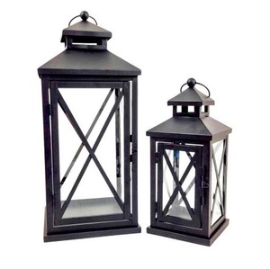 Best Selling <b>Set</b> of 2 Pcs Modern Stainless Steel Candle <b>Lantern</b> In Shiny Black Finished <b>Lantern</b> Centerpiece For Home Decoration - Product Image 2