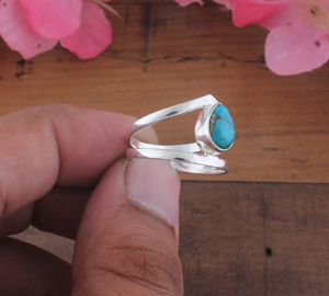 Wholesale Classic Natural <b>Turquoise</b> Gemstone <b>Ring</b> 925 Sterling Silver Pear Cut Chevron Shape Party <b>Ring</b> - Product Image 4