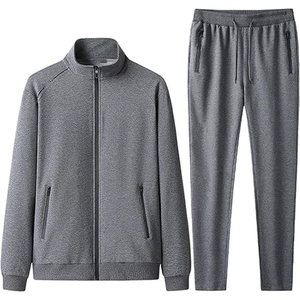 Ensemble de survêtement décontracté pour hommes grandes tailles, respirant et léger, veste zippée unie et pantalon de jogging avec poches latérales, idéal pour l'automne - Product Image 1