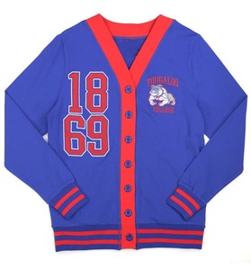 Cardigan en laine/acrylique respirant pour femme, style preppy, col en V, manches longues, rouge et bleu, double boutonnage épais - Product Image 1