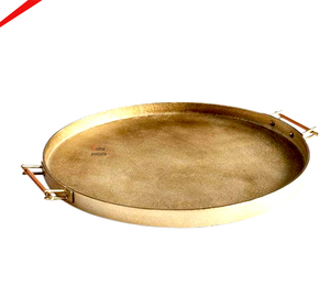 Plateaux ronds en métal avec poignée, plateau de service alimentaire doré pour table, utilisés dans les hôtels et les mariages - Product Image 1