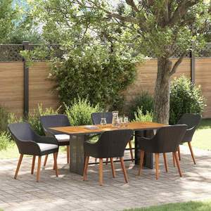 Juego de comedor de jardín de 7 piezas de ratán sintético negro y marrón, muebles de patio - Product Image 1