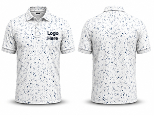 Camisa de Golf de Manga Corta para Hombre, con Diseño de Puntos Blancos, Tejida en Poliéster Transpirable, Estampado Digital Informal con Logotipo en la Parte Delantera - Product Image 1