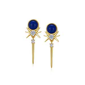 Boucles d'oreilles rétro pour femmes en argent 925 avec lapis-lazuli et diamant rond brillant cultivé en laboratoire (couleur G) pour un usage quotidien - Product Image 1