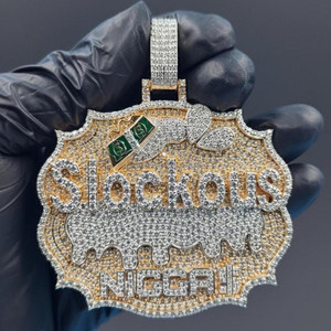 Colgante Personalizado con Nombre, Chapado en Oro y Blanco, con Diamantes de Moissanita VVS, Plata de Ley 925, Estilo Hip Hop - Product Image 1