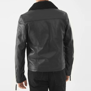 Veste moto en cuir véritable pour homme, col rabattu, fermeture éclair, coupe ajustée, doublure en fausse fourrure, manches classiques, vêtements d'hiver - Product Image 4