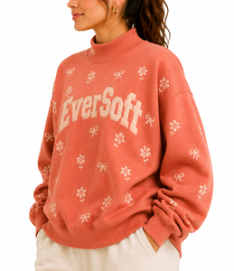 Sweat-shirt à col rond brodé floral EverSoft pour femme, en coton tricoté surdimensionné, coupe décontractée pour l'automne - Product Image 3