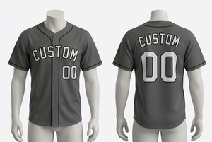 Camiseta de Béisbol Personalizada para Hombre, Gris, Manga Corta, con Botones, Transpirable, de Poliéster, para Deporte, Todas las Temporadas, Corte Regular - Product Image 1