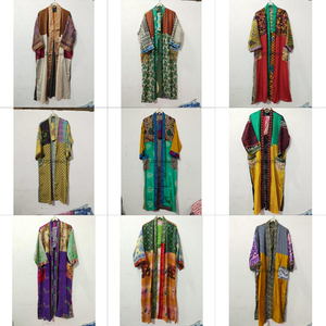 Women Vintage Luxury Silk <b>Kimono</b> Robe Soft Winter Bohemian Casual <b>Beach</b> Wear Sexy Gift Patchwork V-neck Full-Length Belt - Product Image 1