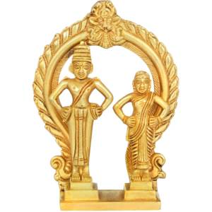 Esculturas de latón hechas a mano de 6 pulgadas Lord Vitthal o Panduranga y Rukmini hechas en India - Product Image 1