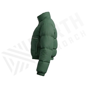 Green Quilted Jacket Full Sleeve Stand Collar Zipper Closure Windproof Winter Short Length Polyester Filling - Product Image 3