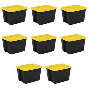 Grand bac de rangement, conteneur de stockage en plastique de 18 gallons avec couvercle à clipser, noir et jaune, lot de 8 - Product Image 1