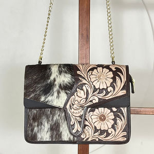 New Design Best Selling Floral Hand <b>Tooled</b> Genuine <b>Leather</b> Crossbody Bag Western Genuine Cowhide <b>Leather</b> Women's Messenger Bags - Product Image 4
