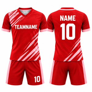 Ensemble de maillots de football personnalisés de qualité supérieure, col en V, manches courtes, 100% polyester, impression sublimée, évacuation de l'humidité, pour hommes adultes - Product Image 1