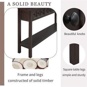 Rustic 60\" Long Espresso Entryway Console Table with Two Different Size Drawers for Storage Bottom Shelf Included - Product Image 6