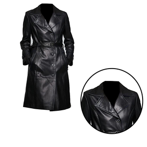 Plus Size Men Genuine Leather Woolen Waterproof Winter Trench Coat Long Sleeve Belted Sheep Fur Trim Outerwear Casual Streetwear - Product Image 3