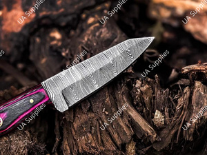 มีดเดินป่าล่าสัตว์เหล็กดามัสกัสพรีเมียม ด้ามไม้ปักก้า ใบมีดแบบฟิกซ์ สำหรับกิจกรรมเอาตัวรอดกลางแจ้ง ปลายใบมีดแบบดรอปพอยต์ ด้ามจับแบบฟูลแทง OEM/ODM MOQ ต่ำ - Product Image 6