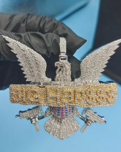 Pendentif Aigle Iced Out en Argent 925, Pendentif Hip Hop, Pendentif Animal Tendance, Pendentif de Luxe pour Fête, Personnalisé, Bicolore - Product Image 1