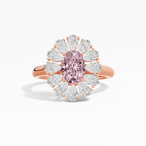 Anillo de estilo Floral de moissanita de pera blanca ovalada rosa de 2,10 Ctw certificado, joyería fina de Plata de Ley 925 para mujer, Diamante VABS - Product Image 6
