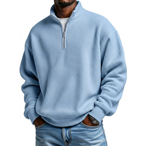 Sweat-shirt unisexe gris foncé à col ras du cou, en molleton, avec fermeture éclair quart de tour, respirant, à manches longues, coupe décontractée, hiver, 100 % coton - Product Image 5