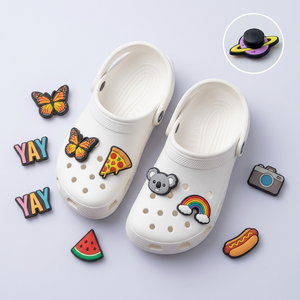 Breloques de chaussures en PVC OEM, décorations souples en caoutchouc pour chaussures, personnalisation de marque, fabrication en gros pour importateurs et détaillants - Product Image 1