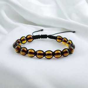 Adjustable Baltic Amber Bracelet Natural Round Gemstone Braided Jewelry Unisex Gift For <b>Men</b> Women - Product Image 1
