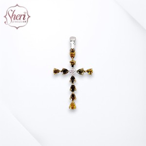 [Sheri Jewels] Eye Catching Cross Style 18K Solid Gold Natural Yellow Diamond Pendant for Women - Causal Wear - Product Image 1