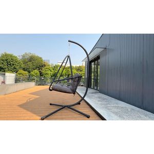 Sedia a dondolo a uovo con supporto a C per interni/esterni, in vimini e rattan, con cuscino incluso - Product Image 6