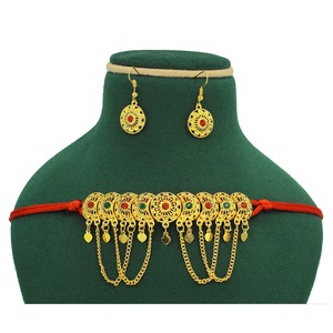 Ensemble de collier choker en or arabe élégant pour femmes, ensemble de bijoux de mariée traditionnels du Moyen-Orient, style Dubaï, bijoux de luxe Dubaï - Product Image 1