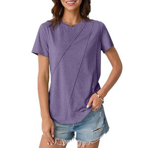 Camisetas Modernas Básicas de Cuello Redondo para Mujer al por Mayor, Viscosa/Poliéster, Estilo Urbano Oversize, Guardarropa de Verano, Colores Personalizados - Product Image 1