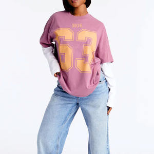 Camiseta de fútbol americano de manga larga con doble capa de algodón estilo streetwear oversize para mujer, personalizada al por mayor - Product Image 4