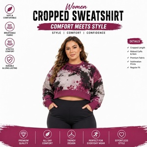 Sweat-shirt court pour femme imprimé par sublimation, haut d'hiver en molleton bouclette, t-shirt court en molleton bouclette tie-dye pour femme - Product Image 1