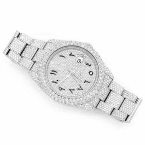 Luxury Fully Iced Out Moissanite <b>Quartz</b> <b>Watch</b> Yellow Gold for 40mm Business Glass Dial - Product Image 5