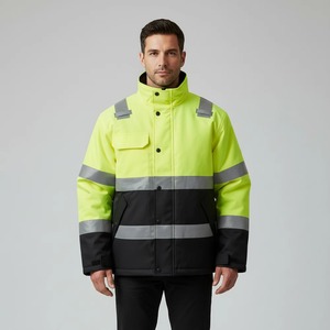Men's Hi Vis <b>Yellow</b> Reflective <b>Puffer</b> <b>Jacket</b> Workwear Winter Waterproof Stand Collar Regular Fit Polyester Fleece Lining - Product Image 2
