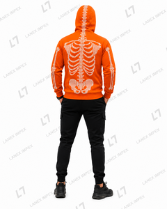 Sudadera con capucha para hombre con diseño de esqueleto naranja y pedrería, con cremallera completa y máscara tipo balaclava, patrón de calavera de cristal, estilo gótico, hip hop, streetwear - Product Image 4
