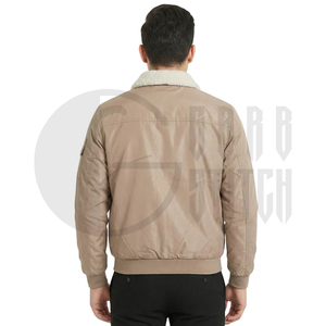 Chaqueta Bomber Beige para Hombre, Cuello de Piel Sintética, Cierre de Cremallera, Resistente al Viento, Ropa Exterior Informal de Invierno, Corte Regular, Exterior de Poliéster Grueso - Product Image 4