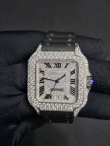 นาฬิกาข้อมือกลไกพรีเมียมรุ่นใหม่ล่าสุด ตัวเรือนสแตนเลสทรงเหลี่ยม กระจกแซฟไฟร์ หน้าปัดประดับเพชรโมอิสซาไนต์ครึ่งหน้าปัด ดีไซน์หรูหราทันสมัย - Product Image 5