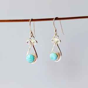 Pendientes de Aro de Plata de Ley y Chapados en Oro con Piedra Preciosa Larimar, Estilo Clásico, Joyería de Piedra de Nacimiento para Mujer, Regalo de Aniversario - Product Image 5