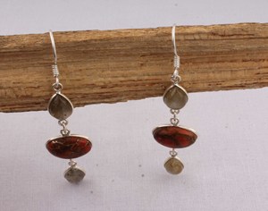 Pendientes de Labradorita Naranja Natural con Cobre, Plata de Ley 925, Engaste de Bisel, Gema con Brillo de Atardecer, Estilo Vintage - Product Image 3