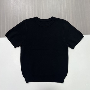 เสื้อยืดคอกลมผ้าฝ้ายสำหรับผู้หญิง สีพื้น ทรงหลวม แขนสั้น สวมใส่สบาย ระบายอากาศได้ดี ผ้าเจอร์ซีย์จีบแบบซักแล้ว สำหรับฤดูใบไม้ผลิและฤดูร้อน - Product Image 1
