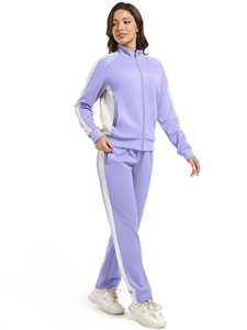 Conjunto de Dos Piezas para Mujer, Sudadera con Cierre y Pantalones, Chaqueta de Felpa Lavanda, Pantalones a Juego, Ropa Casual, Corte Regular, Top Corto, Ecológico - Product Image 4