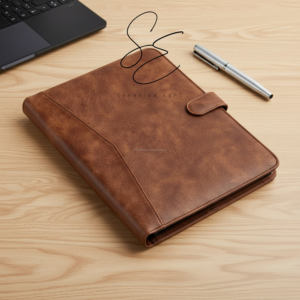 Genuine Leather <b>A4</b> Portfolio <b>Folder</b> Business Organizer Padfolio Snap Closure File Case Corporate Gift OEM Custom - Product Image 3