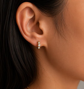 14K 18K <b>Solid</b> <b>Gold</b> 3mm Brilliant Cut Lab Grown Diamond Rhodium Plated <b>Huggie</b> Hoop Wedding Earrings Luxury Fine Jewelry DEF-VVS - Product Image 2