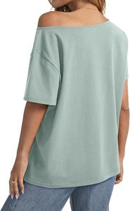 Camiseta Casual de Mujer con Hombros Descubiertos, 100% Algodón, Estampado Personalizado, Manga Corta, Top de Moda de Verano - Product Image 3