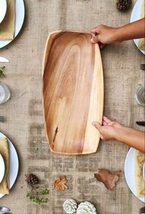 Plateau de service artisanal en bois d'acacia, plateau de service en bois massif, planche de service pour aliments, plateau de service rustique pour la cuisine - Product Image 6