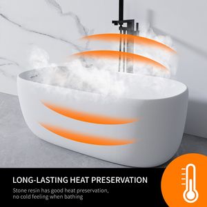 Vasca da Bagno Moderna Freestanding in Resina Effetto Pietra da 51FT, Vasca Bianca in Solid Surface con Troppopieno e Scarico Pop-up - Product Image 4